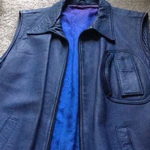 Vintage Royal Blue Leather Sleeveless Jacket